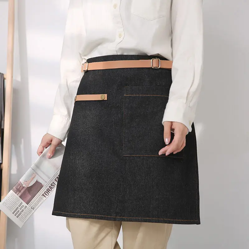

Cotton Denim Half Apron Printing Custom Logo Men and Women Work Waiter Milk Tea Coffee Shop Hand Studio