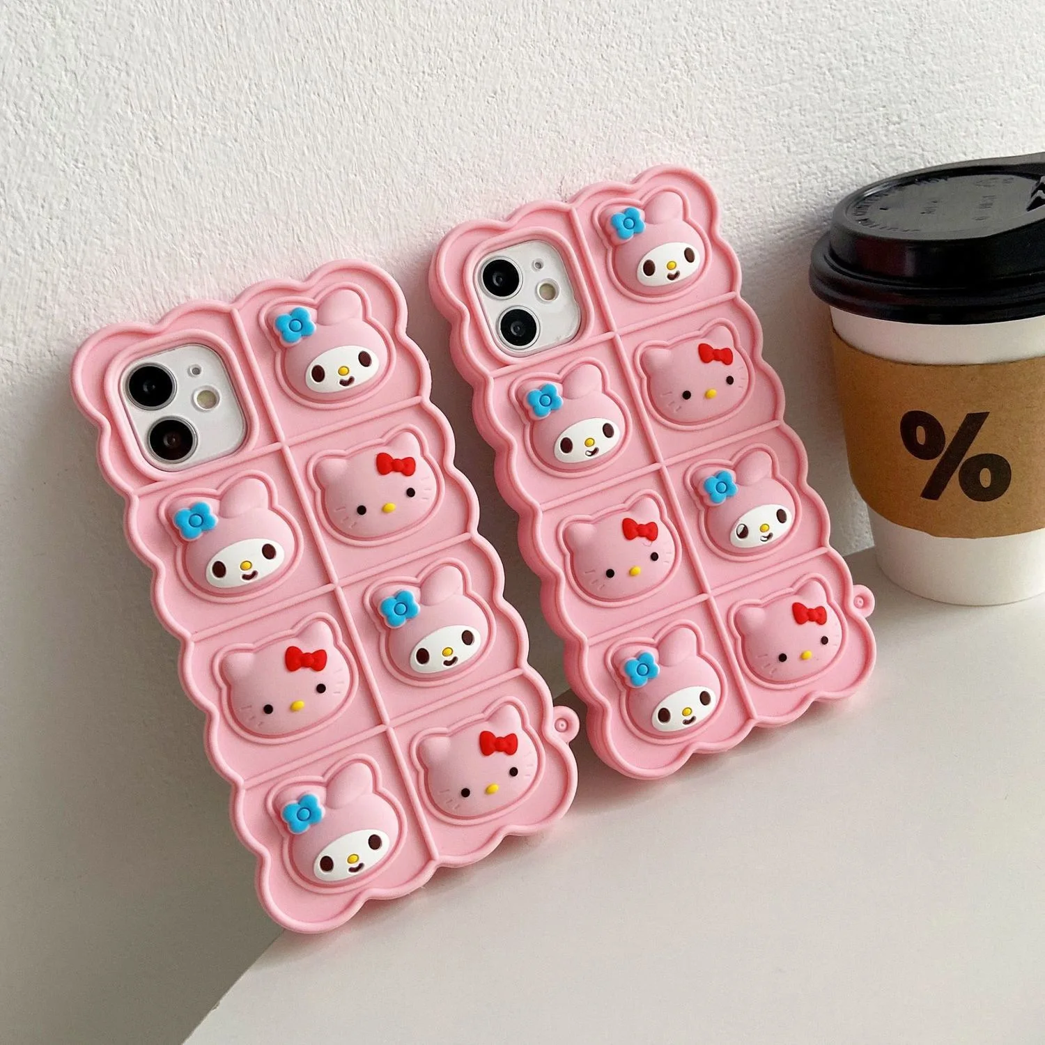 

3D Sanrio mymelody can be pressed down Phone Cases For iPhone 12 11 Pro Max XR XS MAX 8 X 7 Back Cover