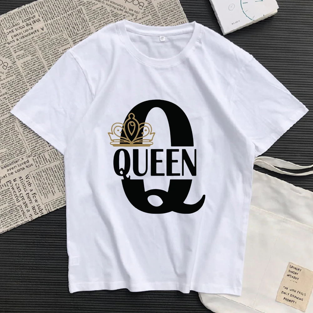 Летняя футболка для мужчин и женщин хлопковая Футболка с принтом пары король