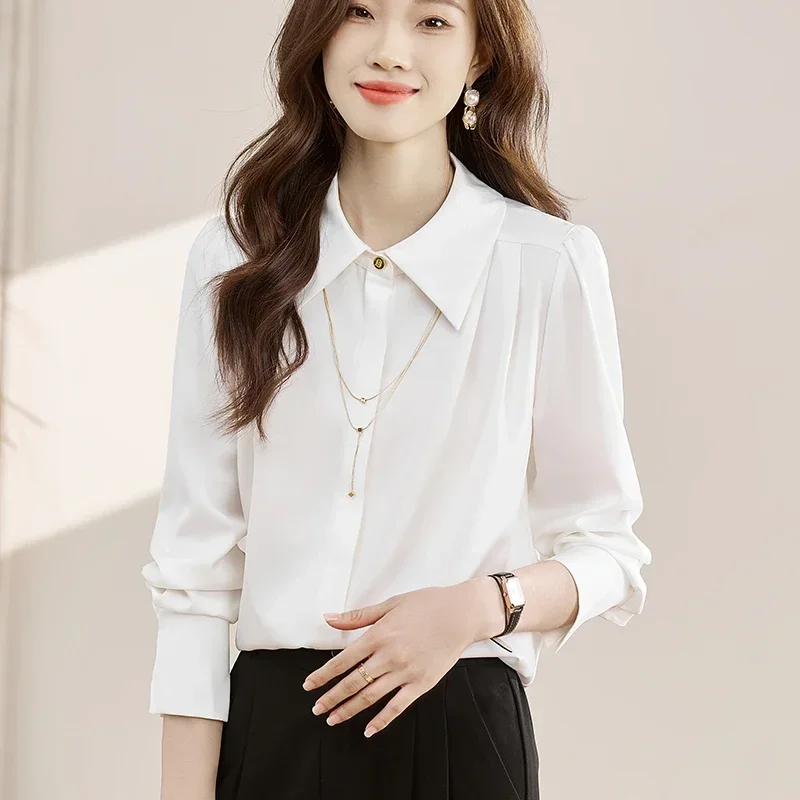 Женская Офисная рубашка с отложным воротником модная женская блузка женские
