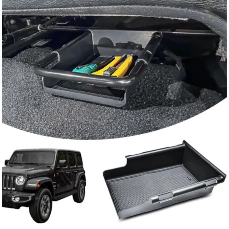 Фото Для Jeep Wrangler JL JLU 2018-2025, Gladiator JT 2020-2025: Нижний скрытый органайзер для хранения под сиденьем, автомобильный лоток-органайзер №1