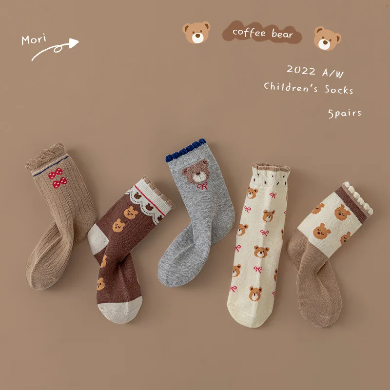 Enlarge 5 Pairs of Children's Socks Cute Cartoon Cotton Children's Socks Boneless Kids Socks Cute Girls Socks Boys Socks Frilly Socks