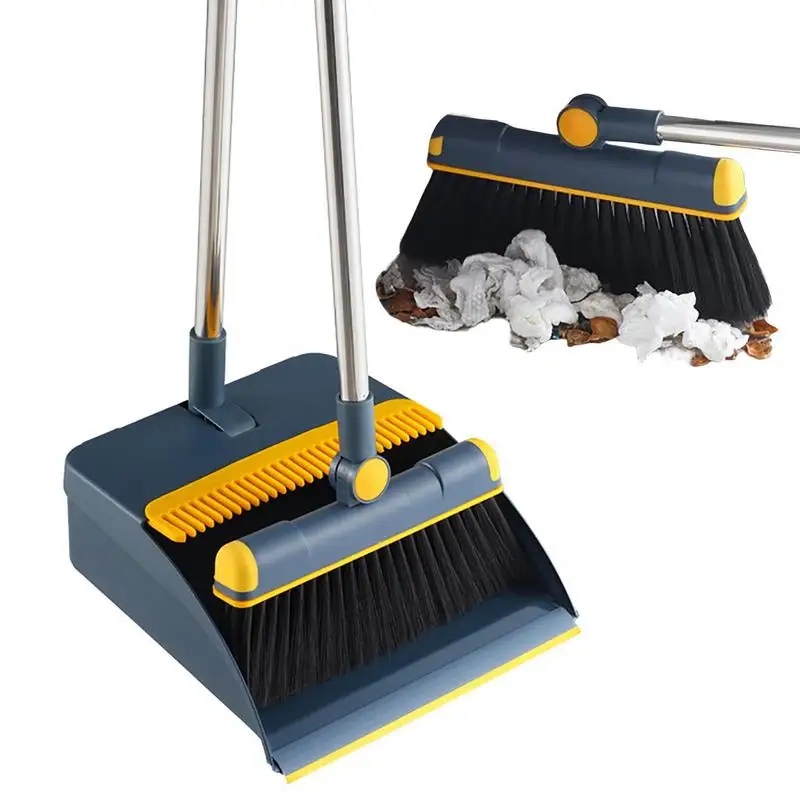 

Broom and Dustpan Set Broom Dustpan with Teeth Stand up Broom & Dustpan Combo for Home Office Household Cleaning Tools