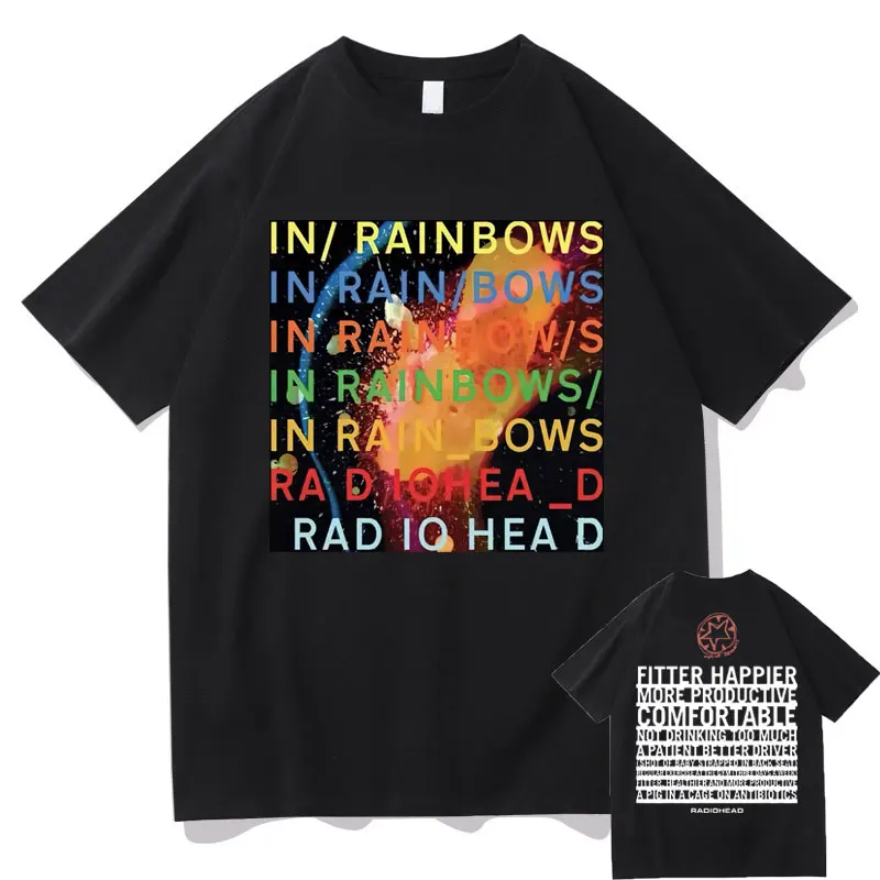 

Radiohead In Rain Bows Album Double Sided Print Tshirt British Rock Band Music T-shirt Men Women Vintage Punk Tee Men's T Shirt