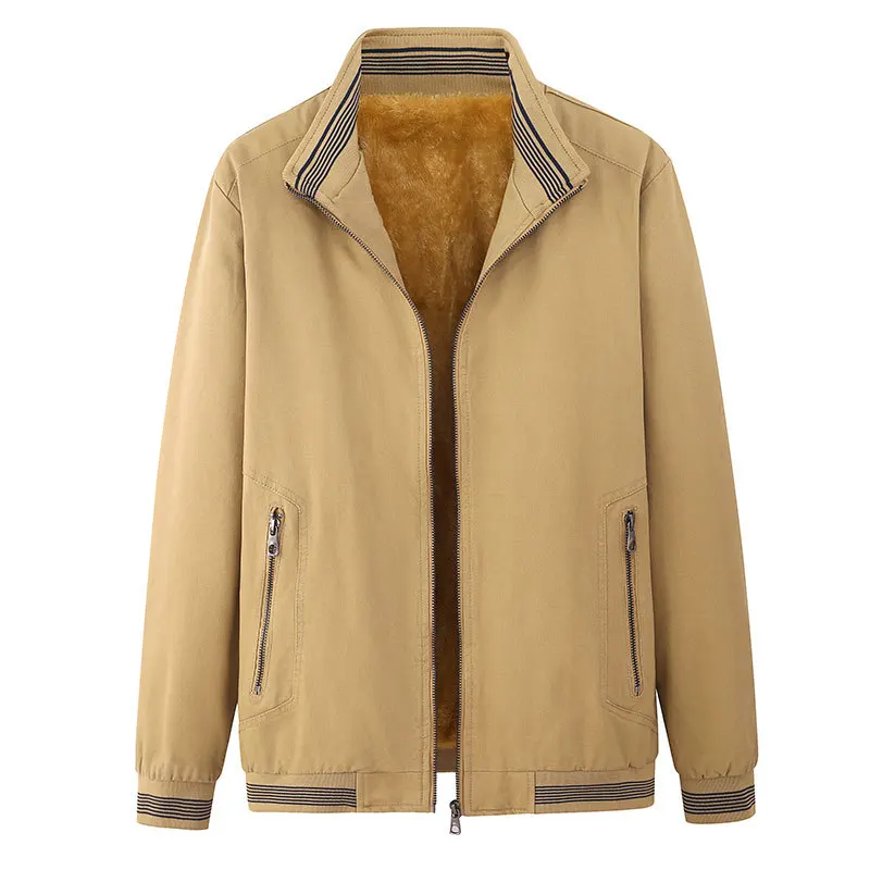 

BROWON Brand Winter Jacket Men 100% Cotton Solid Color Stand Collar Fleece Men Coat 2023 Business Casual Rip Sleeve Men Clothing