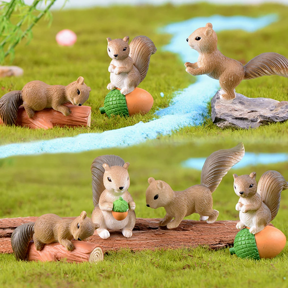 Милая Мини-белка сосновые конусы статуя эльфа модель животного фигурка Декор для