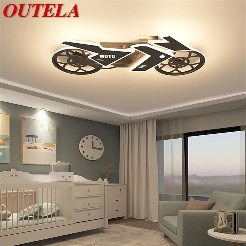 

OUTELA Children's Motorcycle Ceiling Lamp LED Creative Cartoon Light For Kids Room Kindergarten Dimmable With Remote Control