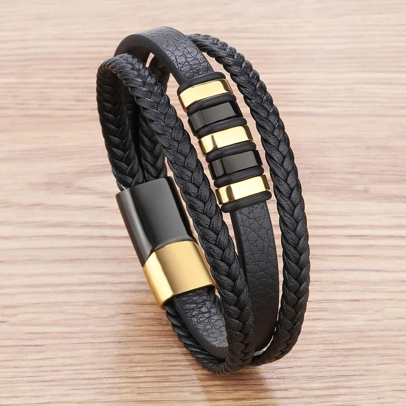 Металлическое украшение мужской браслет многослойный кожаный плетеный модные