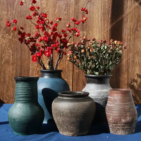 Керамическая урна ручной работы, ваза для украшения дома, цветочный горшок, украшение для гостиной, ретро ваза, Цветочный глиняный горшок с ...