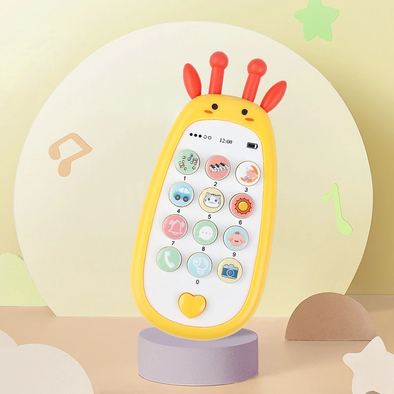 Игрушечный мобильный телефон для детей-малышей с подражанием редиски в виде мультяшного персонажа, музыкой и возможностью изучения языков на английском и русском.
