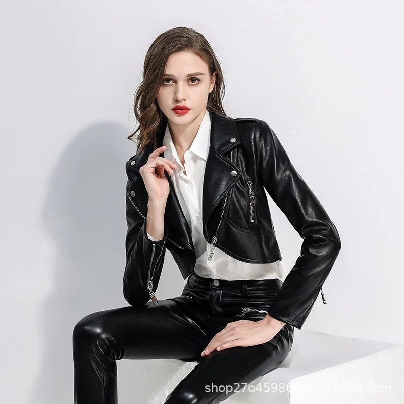 Short Women'S Leather Coat Spring And Autumn Fashion New Slim Leisure Port Style Small Motorcycle Jacket The Zipper Is Handsome