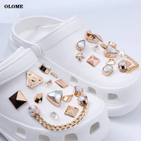 cute luxury shoes accesories rhinestone bling croc charms metal chain shoe decorations diy buckle pearl shoes flower new