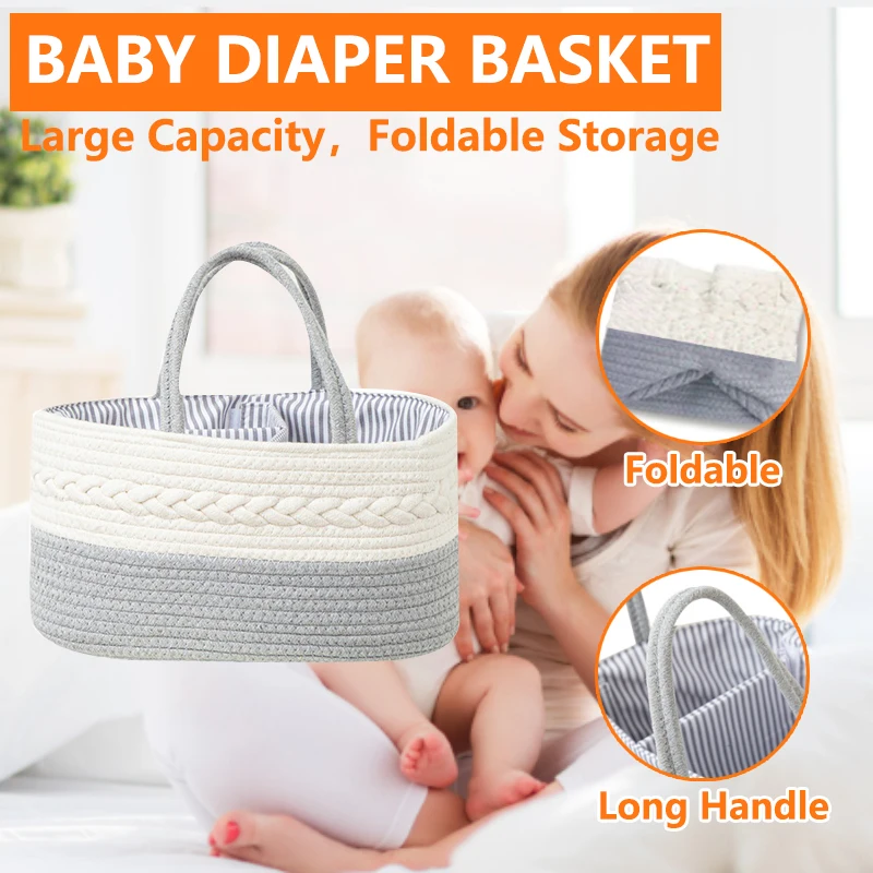 

Хлопковая сумка-Органайзер для детских подгузников, плетеная портативная корзина для хранения младенцев, сумка-Органайзер, многофункциона...
