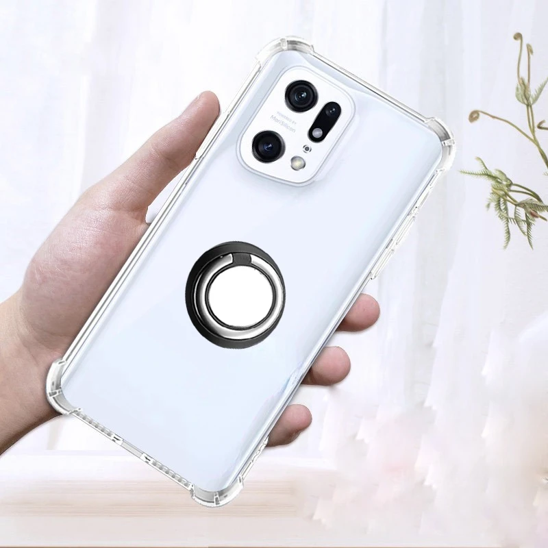 

Find X5 PFFM10 Ring Case Reinforced Corner Soft TPU Clear Shockproof Cover For Oppo Find X5 Pro PFEM10 CPH2305 Lite CPH2371