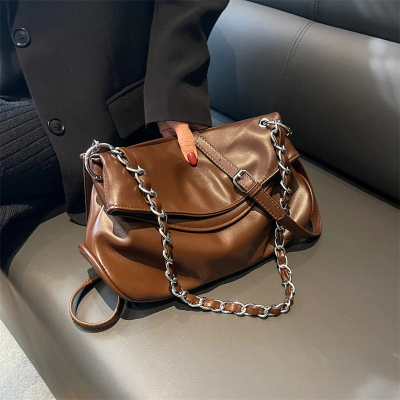 

Women's leather shoulder bag Fashion large bag solid color soft fabric Women's bag chain bag Women's casual crossbody bag