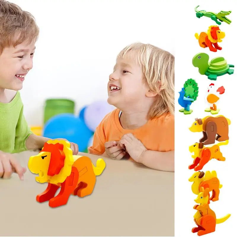 

3D Animals Figures Building Blocks Wood Animal Figures Blocks Animal Themed DIY 3D Puzzle Craft Kit For Boys Girls Children