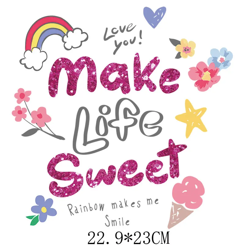 

Heat Transfer Clothes T-Shirt Thermal Stickers Decoration Printing 22.9x23cm Colorful Letters Iron on Patches for DIY