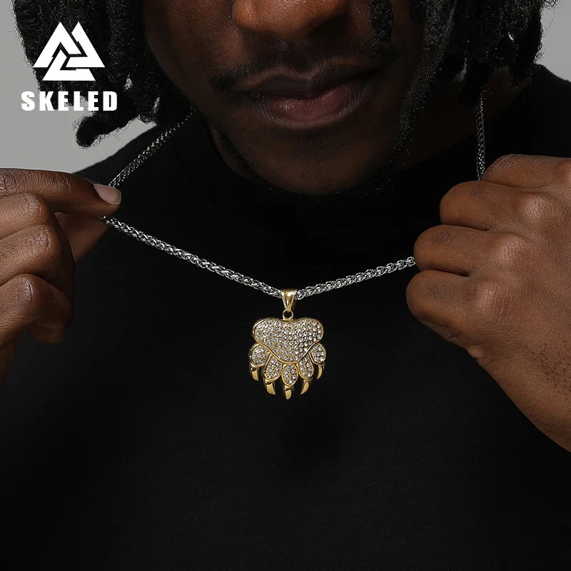

Golden Bear Claw Full Diamond Animal Fashion Stainless Steel Pendant Necklace Punk Rock Party Street Jewelry