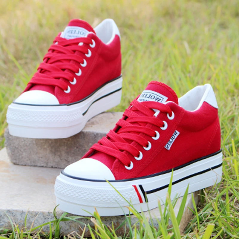 2023 Autumn New Women Spring Platform Wedge Canvas Fashion Trainers Female Sneakers Casual Ladies Sports Shoes Heel Thick Bottom