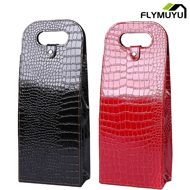 

2 Bottle Pack Leather Wine bag with Handles Reusable Wine Carriers Bag Single Bottle Wine Tote Wine Champagne Beer Gift Bags