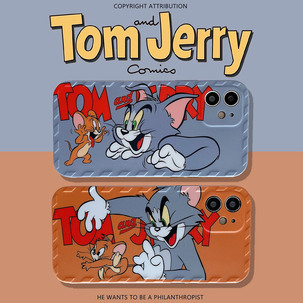 

Anime Tom Cat Jerry Cartoon Phone Cases For iPhone 13 12 11 Pro Max XR XS MAX X Couple Fashion Shockproof Soft Silicone Shell