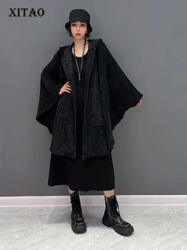 

XITAO Fashion Trench Women Fashion Black Small Fresh Full Sleeve Goddess Fan 2022 Autumn Minority Loose Elegant Coat WLD13311