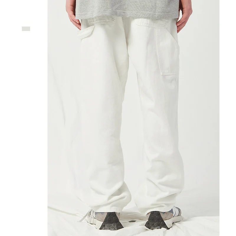 2023 Spring/Summer New Loose Japanese Casual Straight Leg Pants White Pure Cotton Draping Basic Fashionable Versatile Jeans