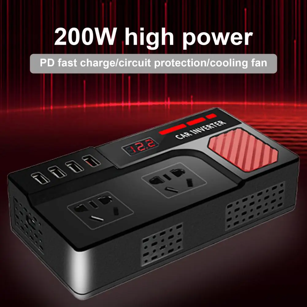 

Car Power Converter 12V/24V To 220V Car Inverter Charger 200W QC 3.0/PD USB Charger Fast Charging 4 USB Car Transformer Adapter