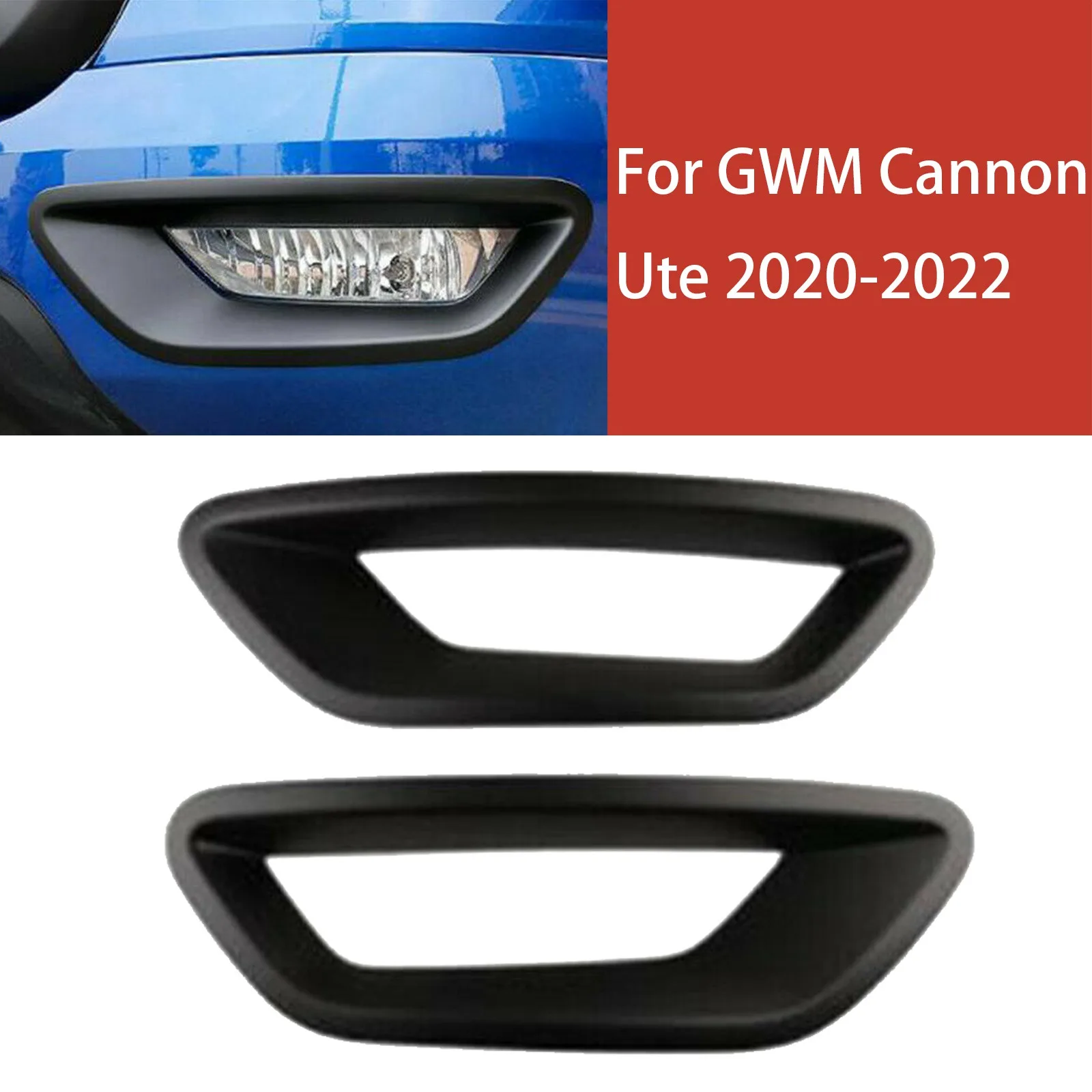 

For GWM Cannon Ute 2020-2022 Matte Black Front Fog Lamp Bumper Light Cover Trim