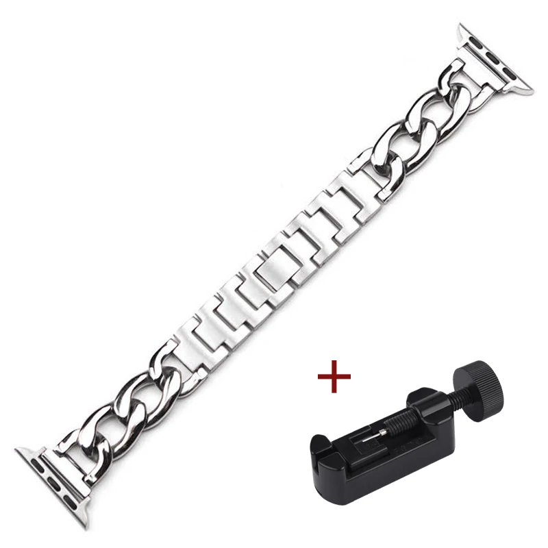 Ремешок Cubana из нержавеющей стали для Apple watch металлический браслет iWatch series 7 6 5 4 3 se