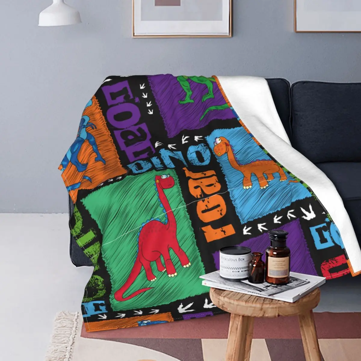 

Cartoon Funny Dinosaur Plaid Blanket Flannel Summer Multi-function Soft Throw Blanket for Sofa Outdoor Rug Piece