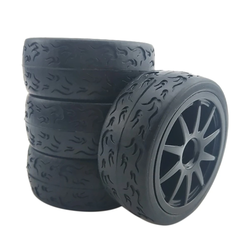4PCS 12mm Hex 66mm RC Car Rubber Tires Wheel Rim for 1/10 Model Flat Running, Drifting Big Foot Waiting for Tires Black