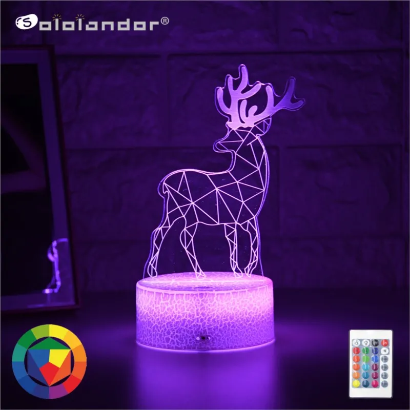Newest Kid Light Night 3D LED Night Light Creative Table Bedside Lamp Romantic Elk light Kids Gril Home Decoration Gift