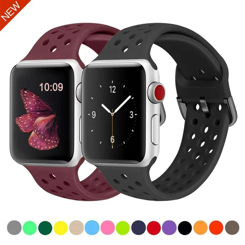 Silicone Strap for Apple watch 45mm 44mm 41mm 42mm 40mm 38mm 49mm Sports breathable strap for iwatch UItra 8 7 6 5 4 3 SE Band
