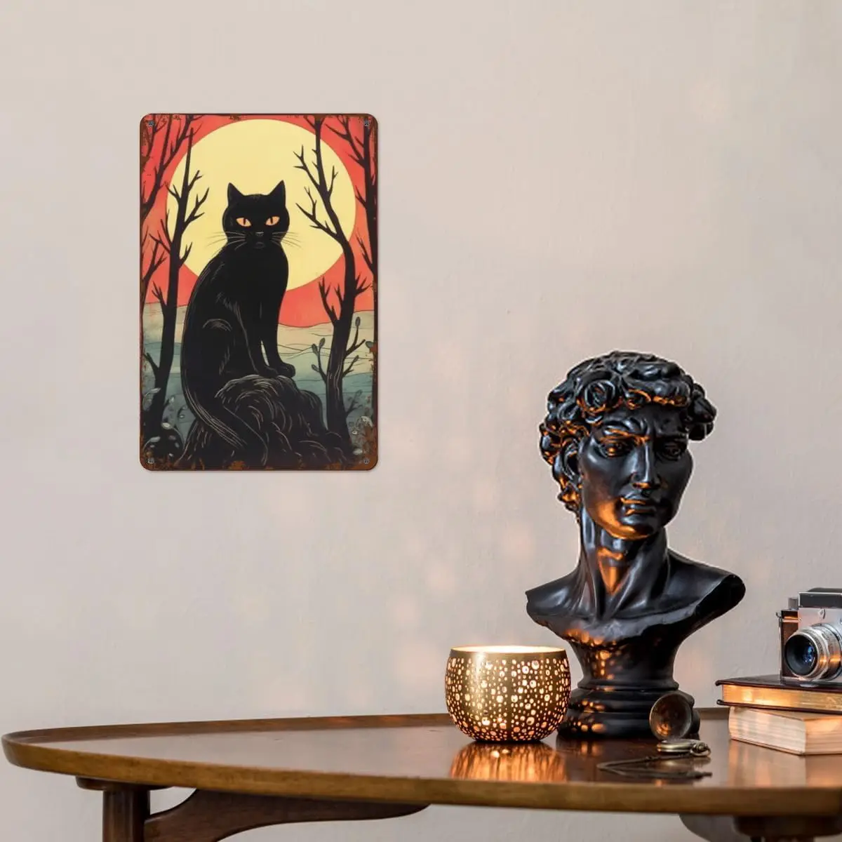 Vntge Hlloween Tn Sgn 8x12 nch Rectngulr Metl Wll Decor Retro Spooky Blck Ct для дома Ktchen Br Pub Grge Mn Cve Decorto