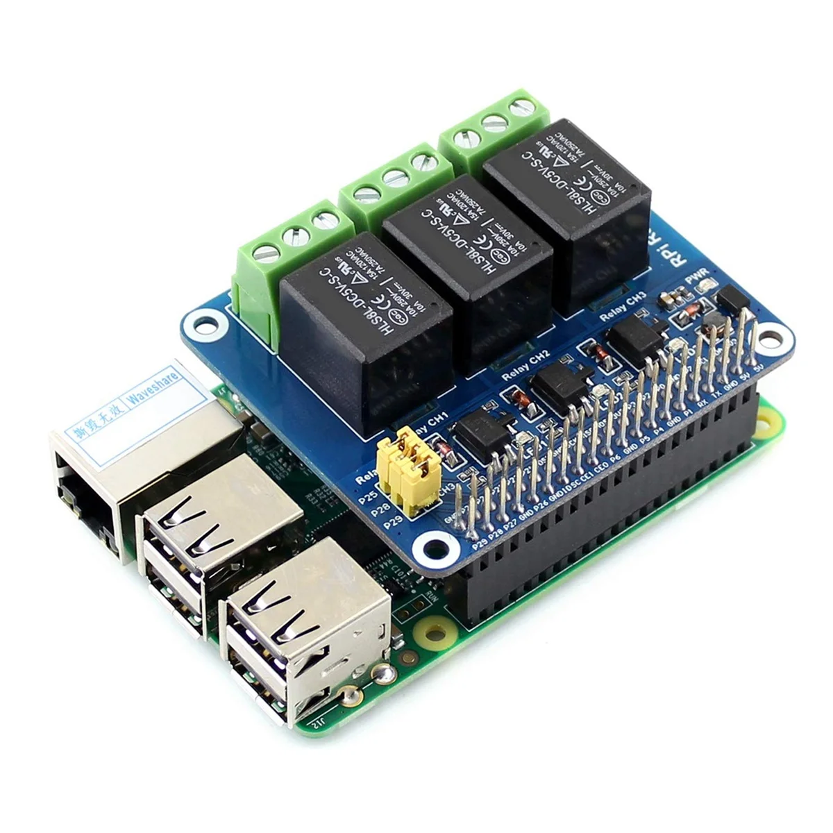 Waveshare 5 В 3-канальный релейный модуль Плата расширения Breakout Shield HAT Kit для RPI Raspberry Pi