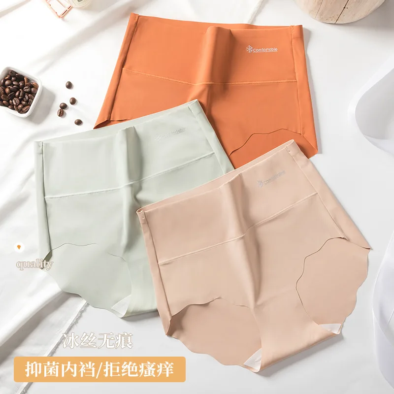 

Solid Color Underwear Women'S High Waist Belly Contraction Seamless Pieces Foreign Trade Cross-Border Nude Feel Pure Cotton Ice