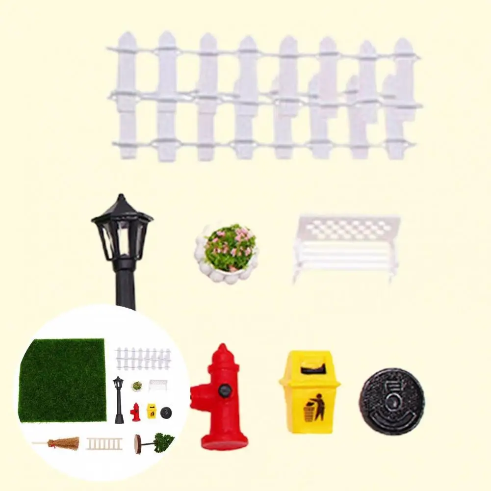 12Pcs/Set Useful Miniature Fairy Garden  Burrs-free Ingenious Dollhouse Courtyard Set  Fire Hydrant Wooden Ladder Garden Set