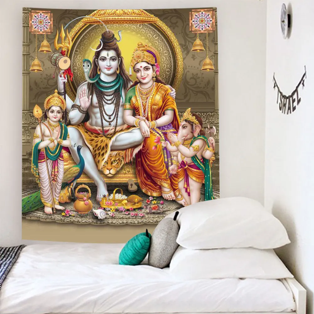 Настенный Гобелен 95x73 см Индийский Бог слон тайская религия Шива Ганеша Парвати