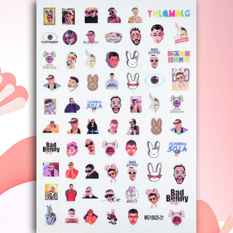 

1PCS Bunny Character Nail Art Sticker 3D Boy Text Lips Love Nail Art Decoration Decal Slider for Nails Nail Stickers Designer
