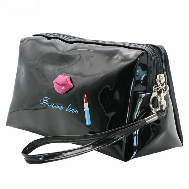 

Summer Women's Lip Cosmetic Bag Patent Leather Wash Bag For Female 2022 Fashion Travel Solid Storage Make Up Bag Drop Shipping