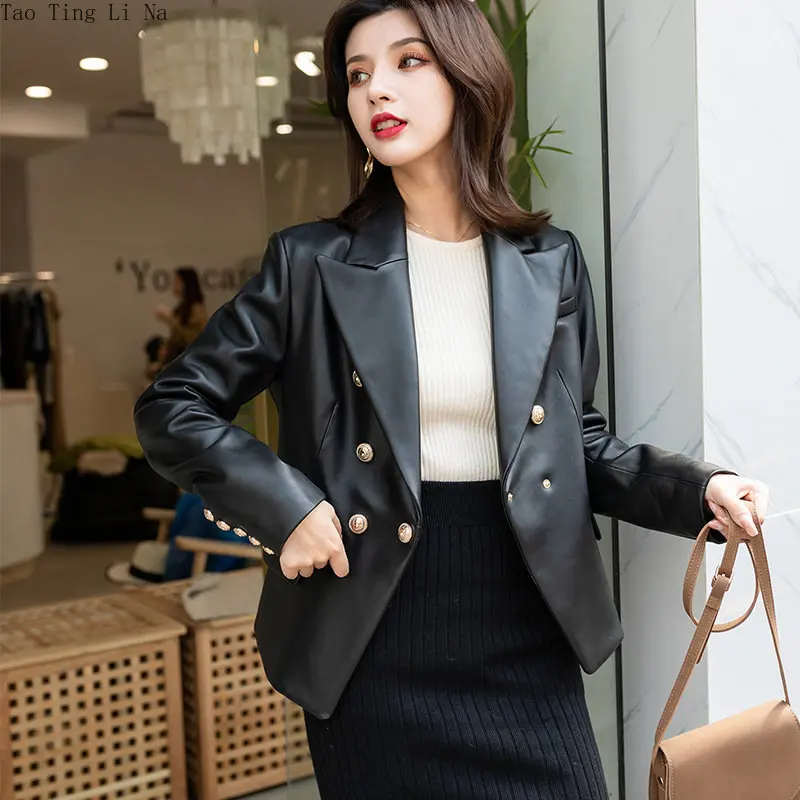 Tao Ting Li Na Women New Fashion Genuine Sheep Leather Suit Slim Real Leather Jacket R35