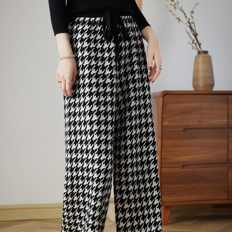 Новинка Осень-зима 2023 женские эластичные вязаные мягкие брюки из 100% мериносовой