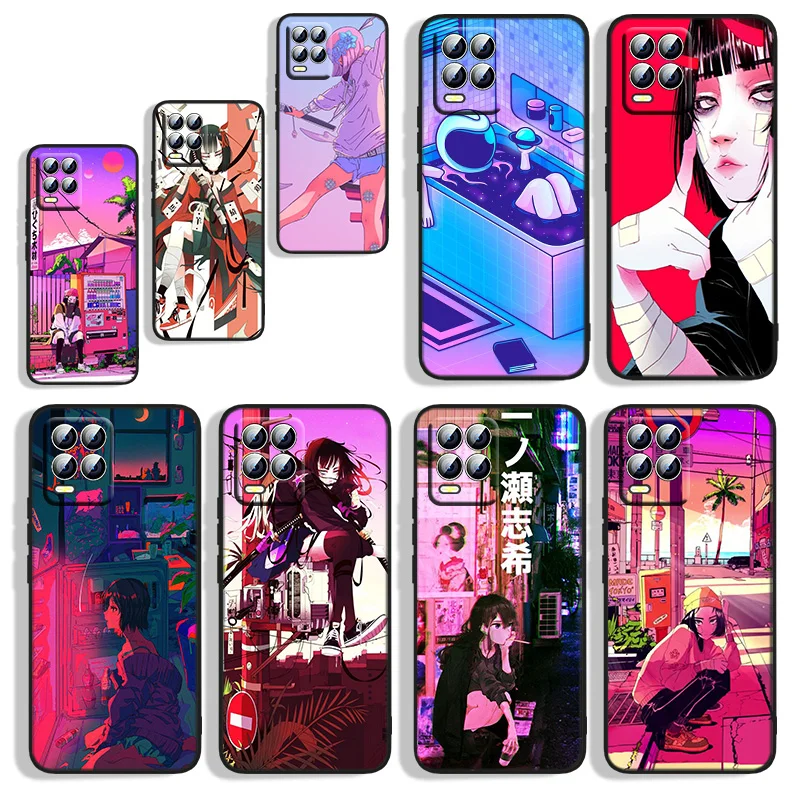 

Anime vaporwave aesthetic For OPPO Realme GT Master Neo Q3S Q2 X50 X7 X3 X2 C21Y C17 C11 C3 Pro Carnival Black Phone Case