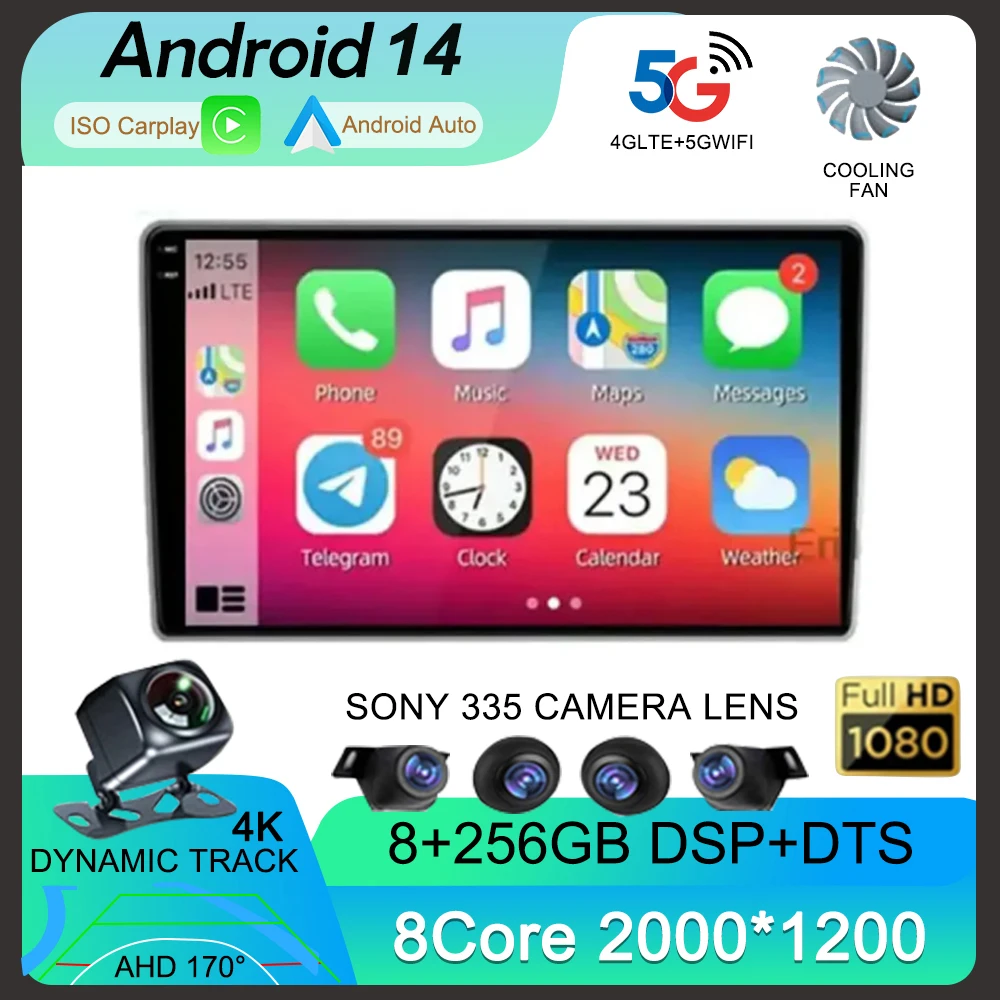 Автомобильный радиоприемник Android 14 для Toyota Hiace XH10 H200 5 Ⅴ 2004 - 2021 мультимедийный