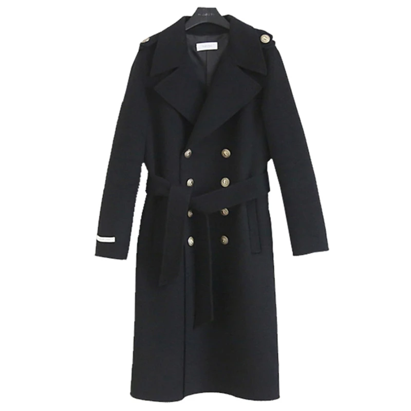 Женское шерстяное пальто свободное зимнее до колена в Корейском стиле большие