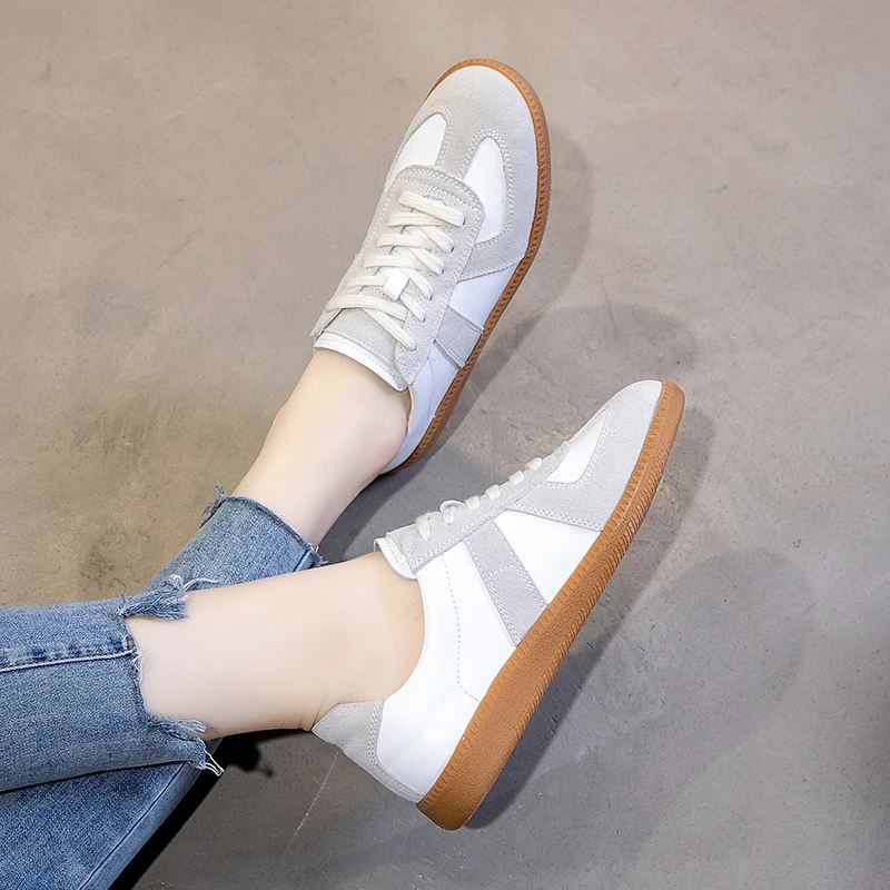 Women Genuine Leather Casual Shoes Woman Suede Leather Flats Platforms Sport Shoes Lace Up Sneakers Shoes