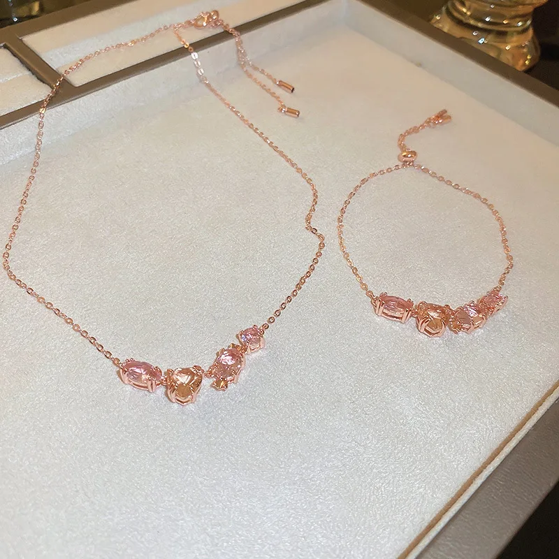 

New fashion zircon love necklace female Japan and South Korea light luxury high-end temperament all-match adjustable bracelet