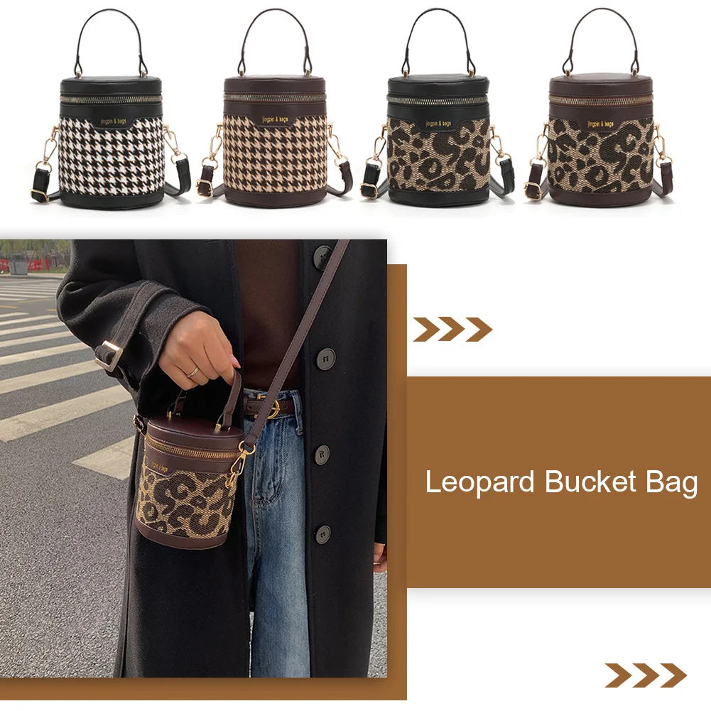 

Small PU Leather Leopard Bucket Crossbody Bag For Women 2023 Designer Branded Shoulder Handbags and Purses Female Travel Totes
