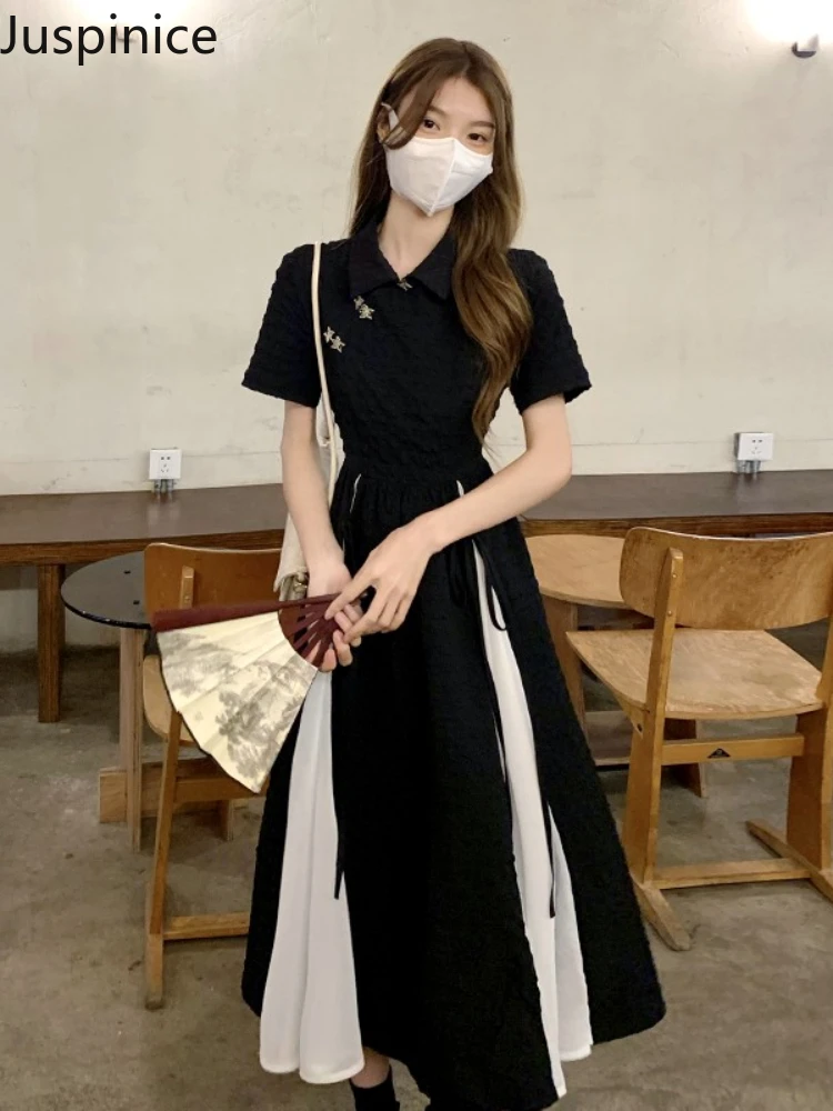 

Juspinice Chinese Cheongsam Dress Women Summer Elegant Temperament Clothes 2022 New Retro Chic Patchwork Green Long Dresses Y2k